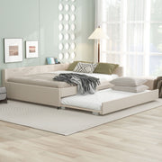 Queen Size Upholstered Platform Bed With USB And Twin Trundle - Beige - R&R Furniture Gallery (Fountain Valley, CA)