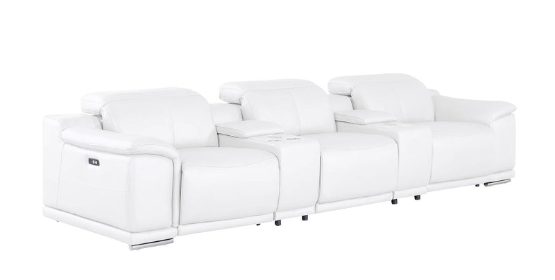 2679 - Genuine Leather Sofa With 3 Power Recliners & Dual Storage Consoles