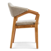 Indoor Upholstered Dining Chair (Set of 2) With Sturdy Frame And Ergonomic Curved Backrest - Oatmeal / Teak - R&R Furniture Gallery (Fountain Valley, CA)