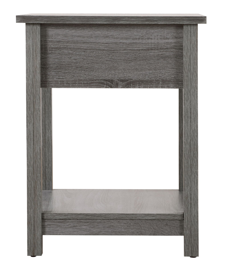 Glory Furniture Salem accent nightstand with a sleek wooden finish and modern design, featuring a single drawer and open shelf.