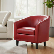 Simpli-Home Austin transitional arm chair with plush upholstery and wooden legs, modern design perfect for living rooms.
