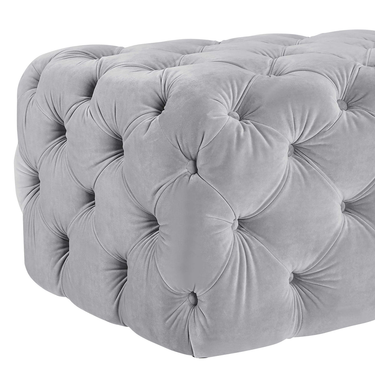 Velvet Kaylee upholstered ottoman by TOV Furniture with a plush, tufted design and modern style for living room decor.