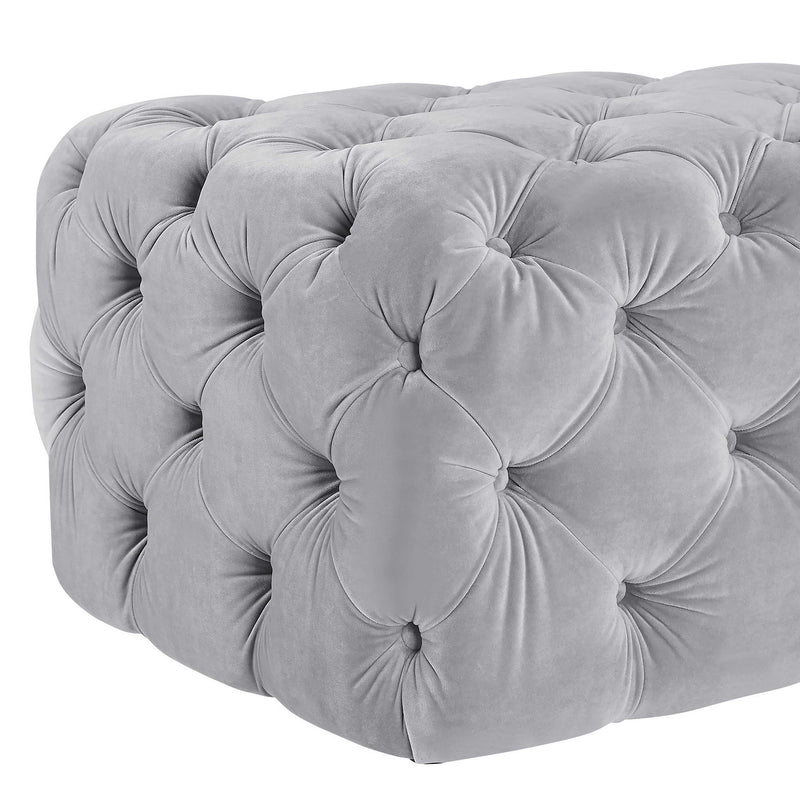 Velvet Kaylee upholstered ottoman by TOV Furniture with a plush, tufted design and modern style for living room decor.