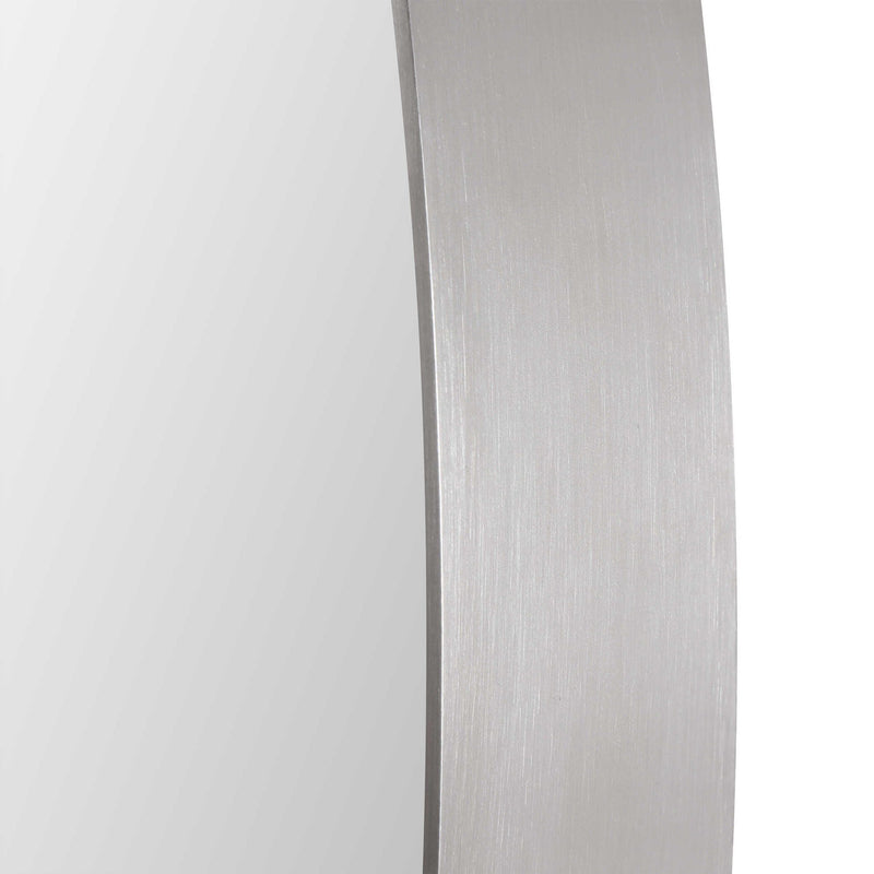 Uttermost Pursley oval wall mirror with brushed nickel finish, featuring a sleek, modern design for contemporary home decor.