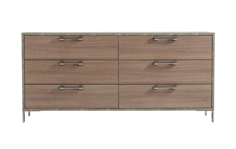 Boston - Modern Brown Oak & Brushed Stainless Steel Dresser — view 3