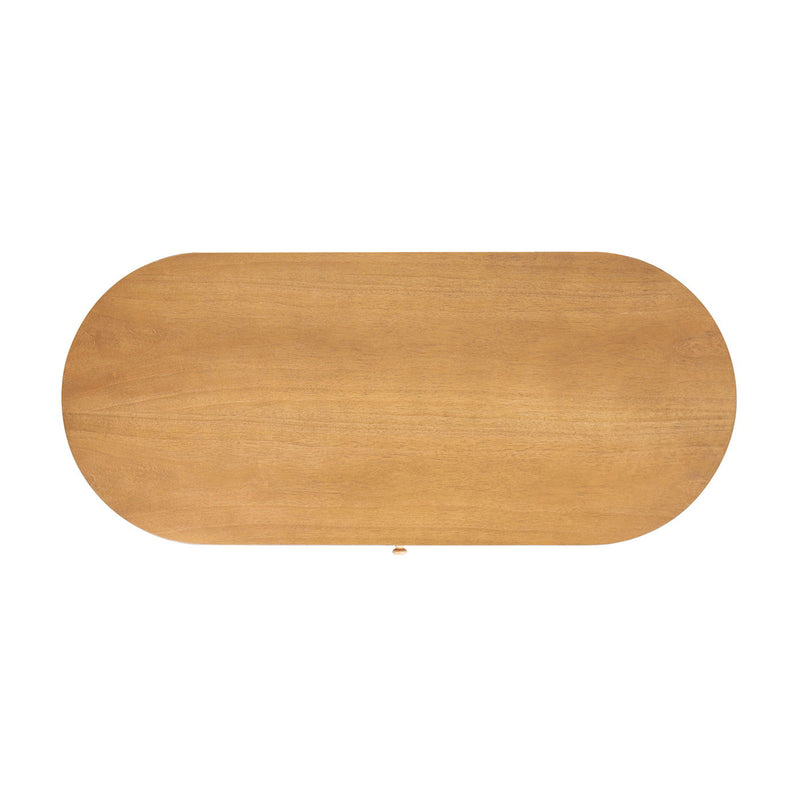 Jennifer Taylor Home Jesse single drawer fluted oval console desk in honey brown with tapered legs and elegant design.