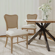 Classic Retro Dining Chair (Set of 2) With Rattan Backrest - Dark Brown / Beige - R&R Furniture Gallery (Fountain Valley, CA)