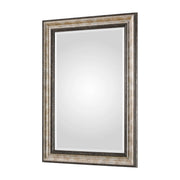 Uttermost Shefford wall mirror with antiqued silver finish, decorative frame, and classic design for elegant wall décor.