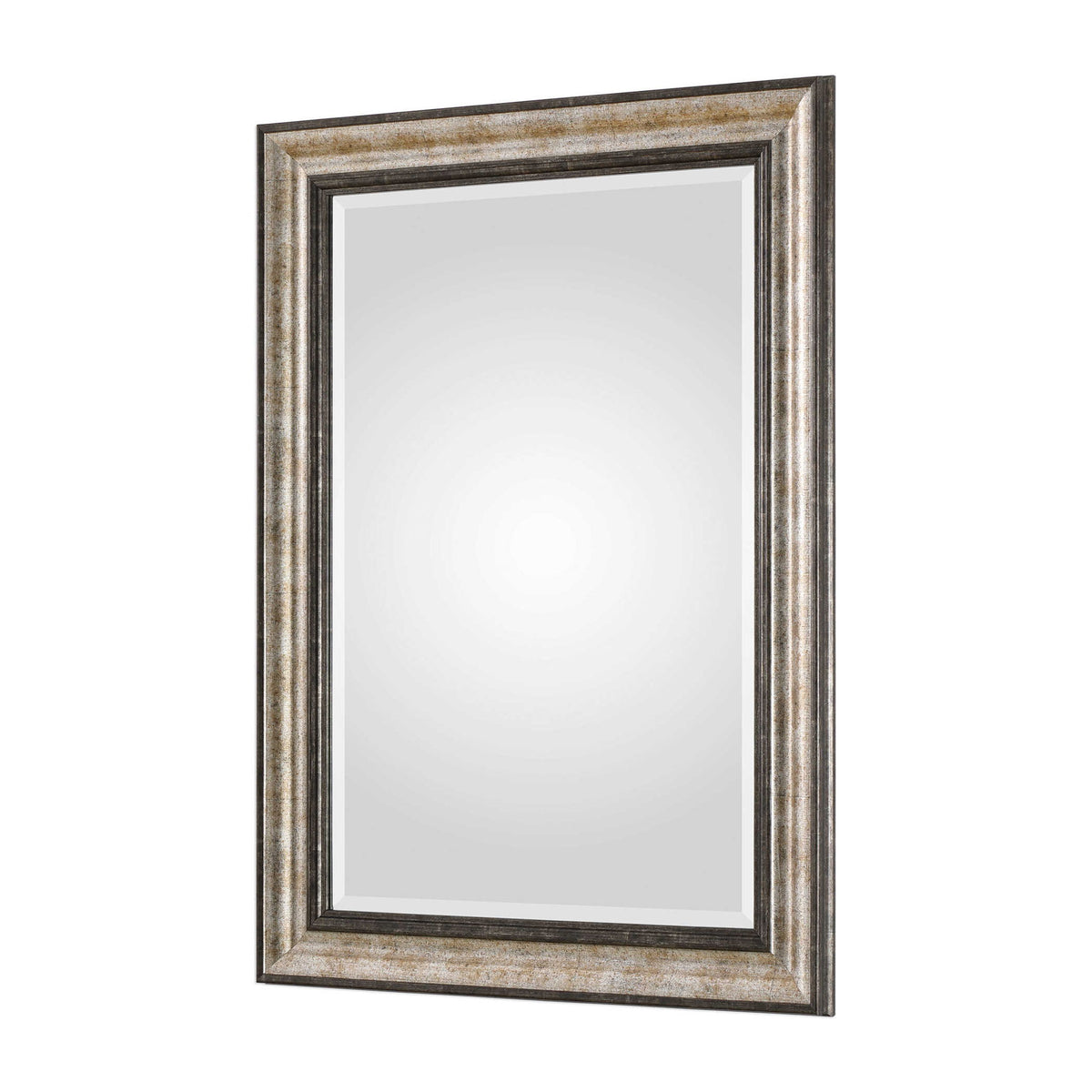 Uttermost Shefford wall mirror with antiqued silver finish, decorative frame, and classic design for elegant wall décor.