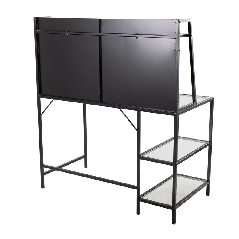 Lumi Source Geo Tier contemporary writing desk with geometric design and wooden finish, ideal for modern home or office workspace.