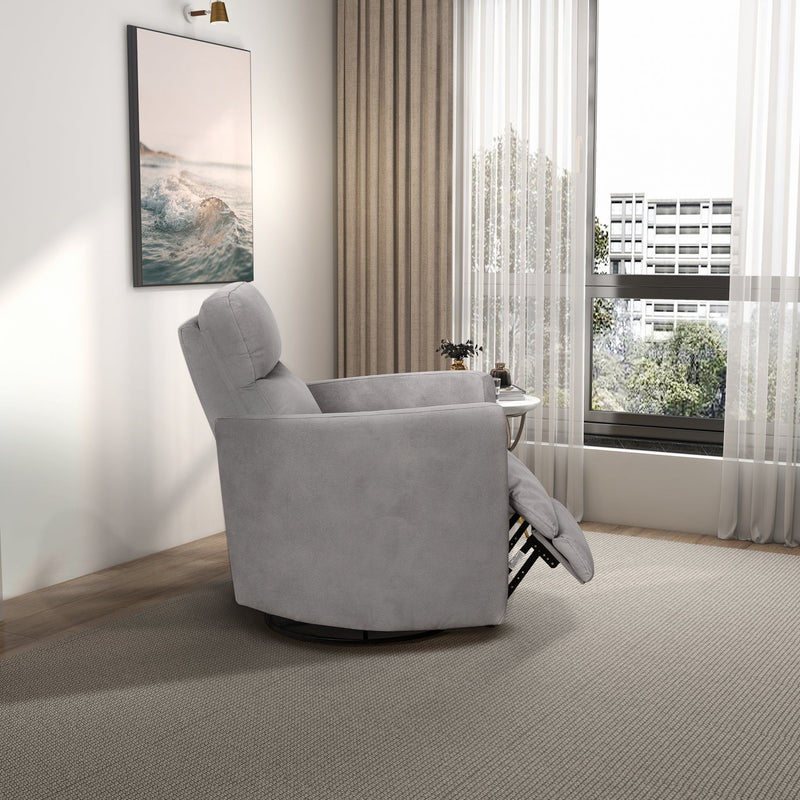 Lawson - Swivel Glider Suede Recliner Chair - Latte - R&R Furniture Gallery (Fountain Valley, CA)