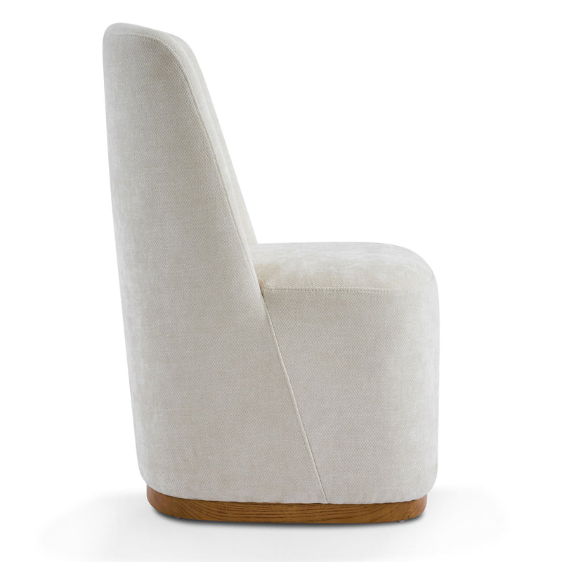 Set of two Noble House indoor upholstered dining chairs with cushioned seats and stylish fabric upholstery.