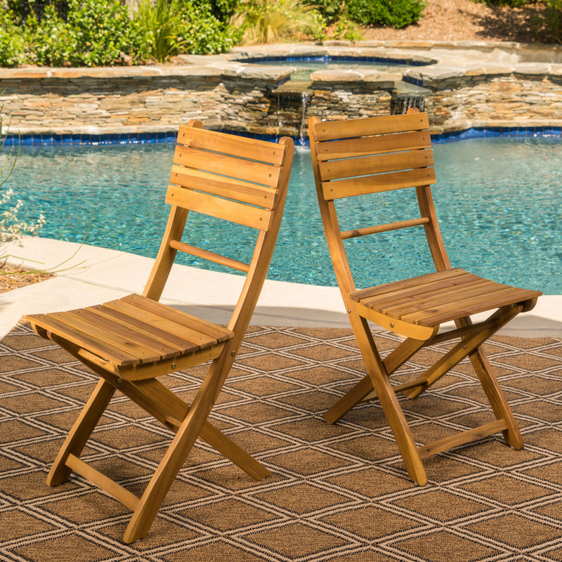 Outdoor Foldable Wood Dining Chair With Slat Design (Set of 2) - R&R Furniture Gallery (Fountain Valley, CA)