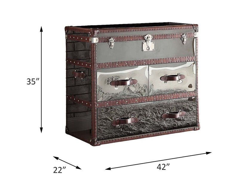Aberdeen - Console Cabinet - Vintage Dark Brown Top Grain Leather & Stainless Steel - R&R Furniture Gallery (Fountain Valley, CA)