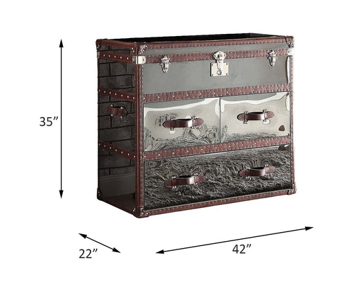 Aberdeen - Console Cabinet - Vintage Dark Brown Top Grain Leather & Stainless Steel - R&R Furniture Gallery (Fountain Valley, CA)
