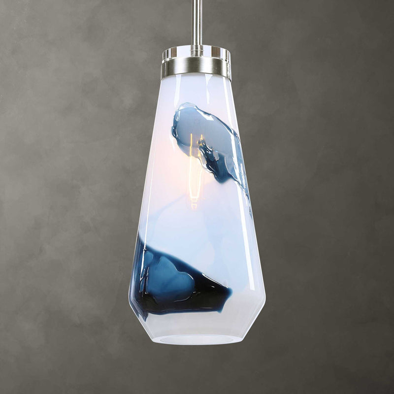 Uttermost Windswept 1 Light Mini Pendant in blue and white with a sleek, modern design for pendant lighting.