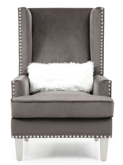Elegant traditional arm chair by Glory Furniture with plush upholstery and carved wooden legs, ideal for classic living room decor.