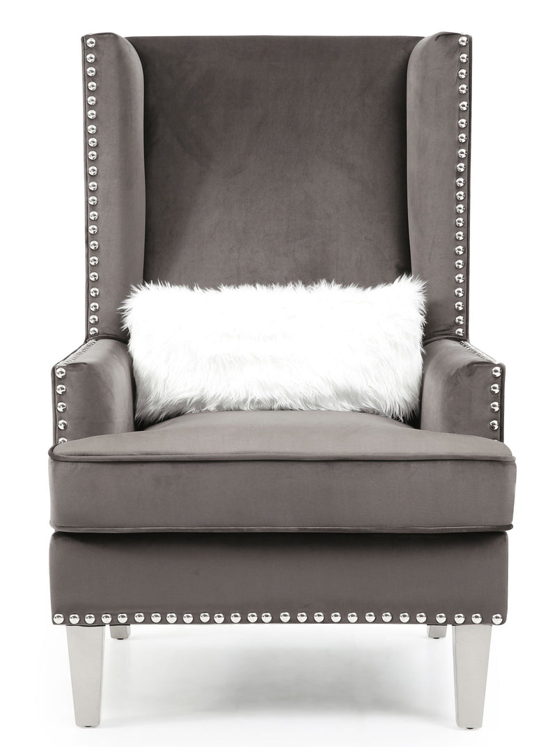 Elegant traditional arm chair by Glory Furniture with plush upholstery and carved wooden legs, ideal for classic living room decor.