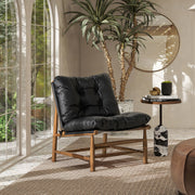 Oxford Leather Mid-Century Modern Accent Chair - Noir Black - R&R Furniture Gallery (Fountain Valley, CA)