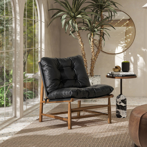 Oxford Leather Mid-Century Modern Accent Chair - Noir Black - R&R Furniture Gallery (Fountain Valley, CA)