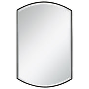 Black shield-shaped iron wall mirror with a bold, modern design, perfect for contemporary home decor by Uttermost.