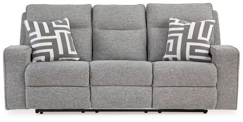 Biscoe - Power Reclining Sofa With Adj Headrest - Pewter - R&R Furniture Gallery (Fountain Valley, CA)