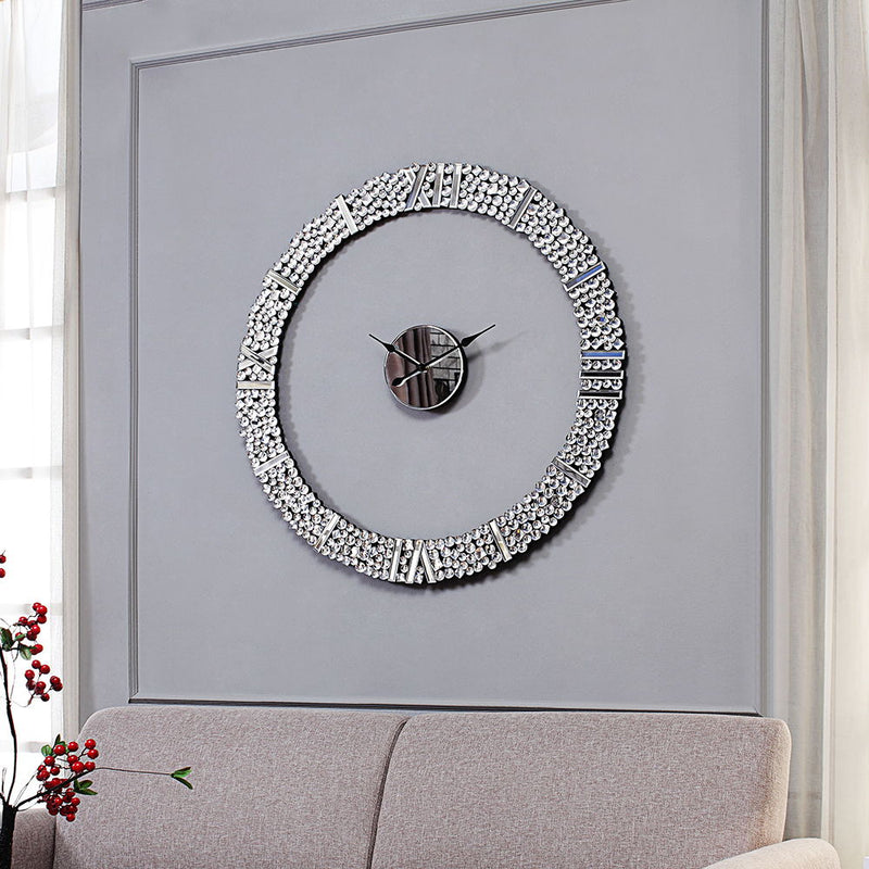 Kachina - 39" Wall Clock - Mirrored & Faux Gems - R&R Furniture Gallery (Fountain Valley, CA)