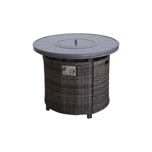 Espresso outdoor fire pit table with lid from LSI Patio Furniture, showcasing a round fire pit with a smooth surface and safety lid.