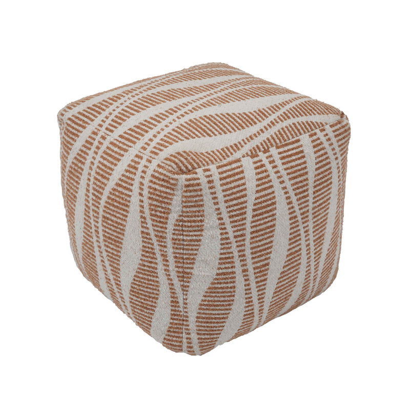 TOV Furniture Ember woven pouf in cream and natural tones, accent piece with textured fabric and round shape for versatile seating or decor.
