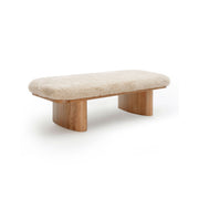 Upholstered Ollie Straight Bench by TOV Furniture with beige fabric and wooden legs, ideal for entryways or living spaces.