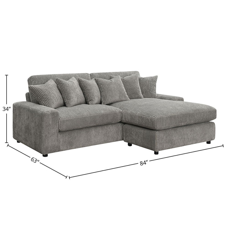 Tavia - Reversible Sectional Sofa With 6 Pillows - Gray Corduroy - R&R Furniture Gallery (Fountain Valley, CA)