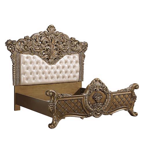 Constantine - Eastern King Bed - Synthetic Leather , Light Gold, Brown & Gold - R&R Furniture Gallery (Fountain Valley, CA)