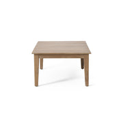 Noble House outdoor coffee table with light brown slat panel top, sturdy wooden design for patio or garden use.