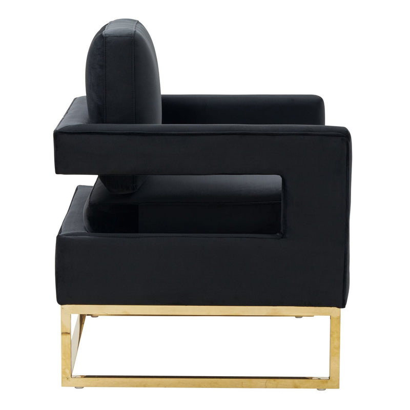 Edna - Modern Black Velvet & Gold Accent Chair — view 3