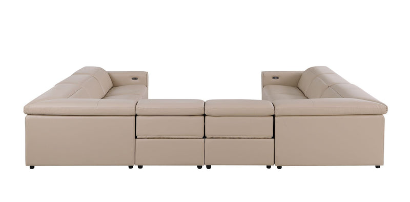 1208 - 8 Piece U Shaped Leather Sectional With 4 Power Recliners And Power Headrests - Beige
