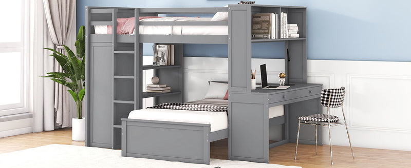 DreamHaus loft bed with twin-size standalone bed, shelves, desk, and wardrobe, showcasing a multifunctional kids’ bedroom furniture setup.