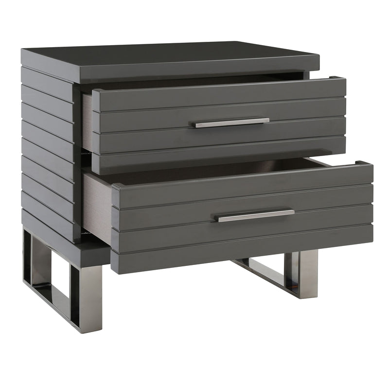 Splendor - Grey High Gloss Slatted Nightstand — view 3