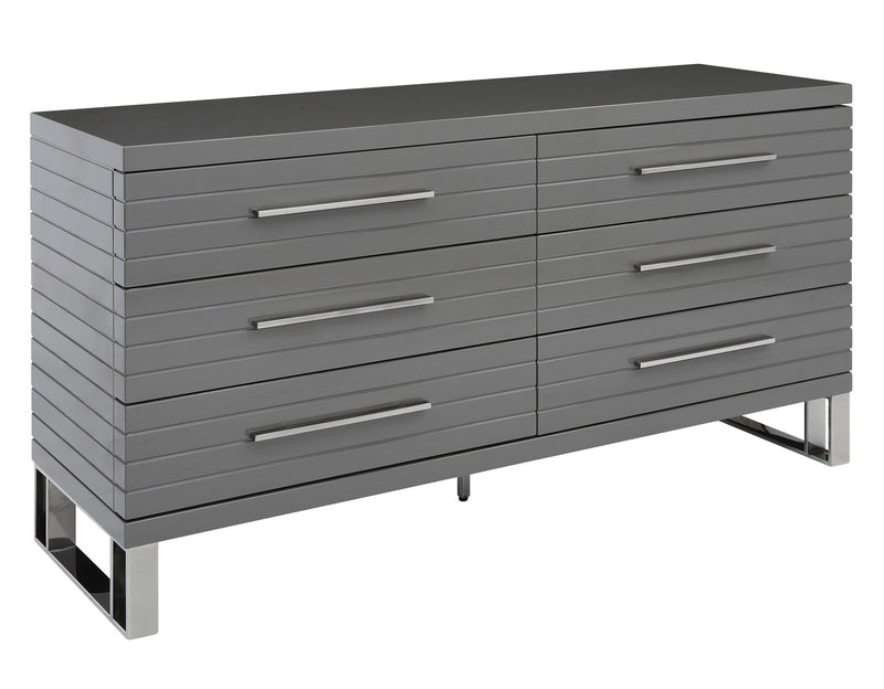 Splendor - Grey High Gloss Slatted Dresser — view 3