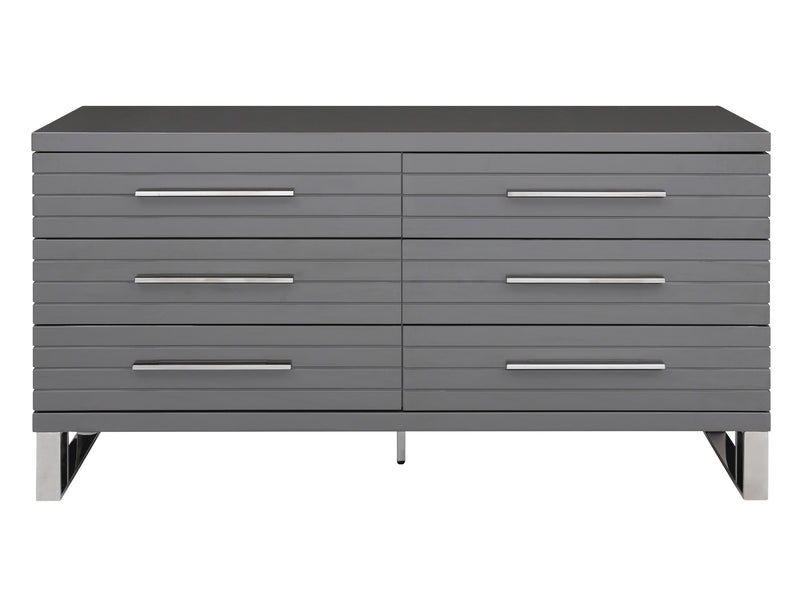 Splendor - Grey High Gloss Slatted Dresser — view 2