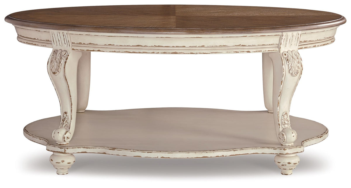 Realyn - Oval Cocktail Table - White / Brown - R&R Furniture Gallery (Fountain Valley, CA)