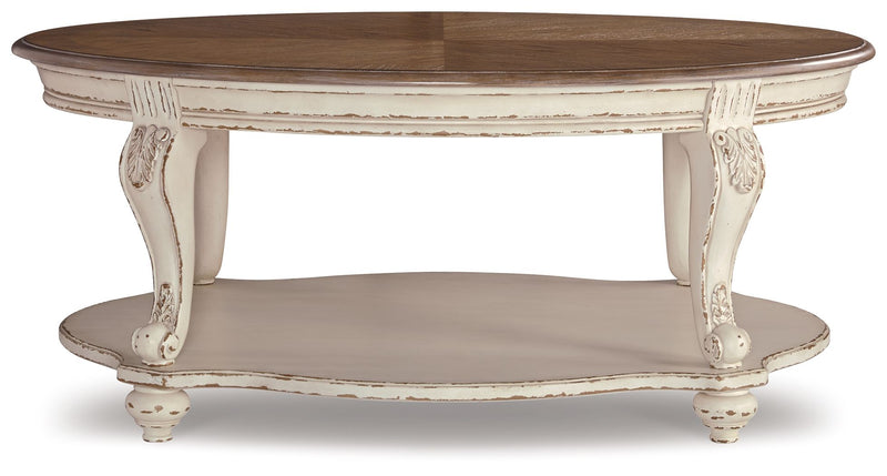 Realyn - Oval Cocktail Table - White / Brown - R&R Furniture Gallery (Fountain Valley, CA)