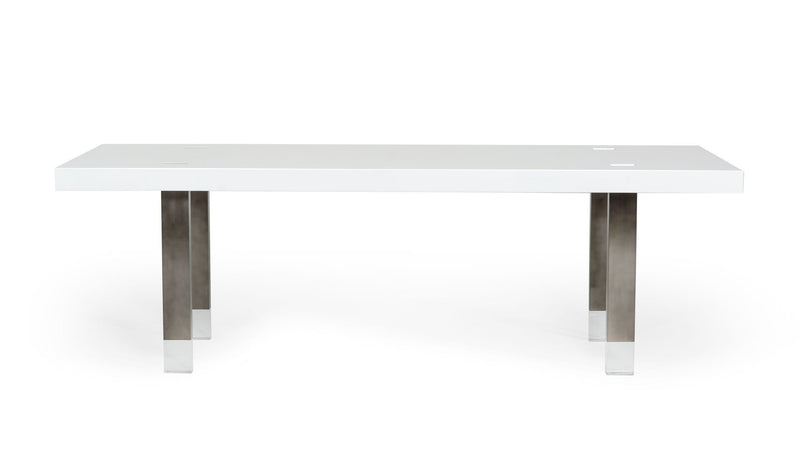 Lenny- Modern White High Gloss & Stainless Steel Gun Metal Dining Table — view 4