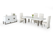 Lenny- Modern White High Gloss & Stainless Steel Gun Metal Dining Table — view 3