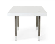Lenny- Modern White High Gloss & Stainless Steel Gun Metal Dining Table — view 2