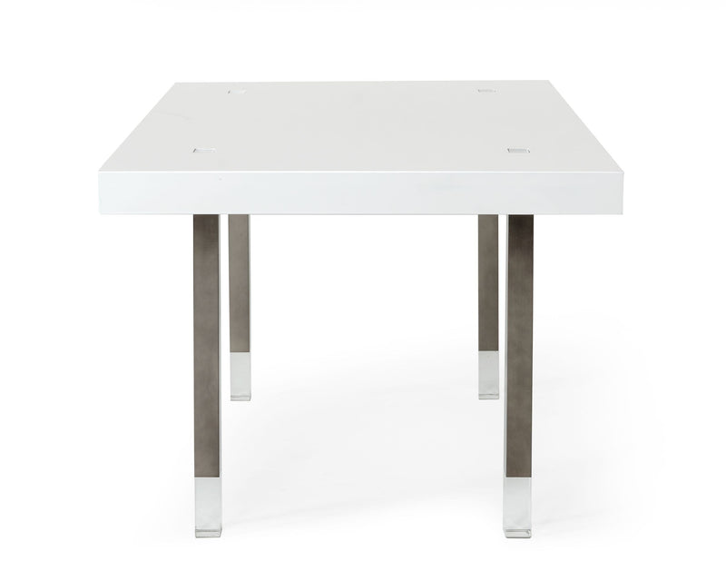 Lenny- Modern White High Gloss & Stainless Steel Gun Metal Dining Table — view 2