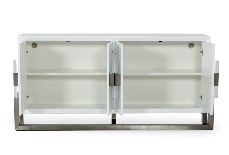 Lenny - Modern White High Gloss & Stainless Steel Gun Metal Buffet — view 2