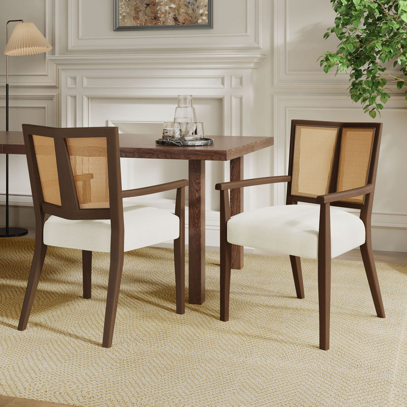 Mid Century Modern Arm Dining Chairs With Rattan Backrest - R&R Furniture Gallery (Fountain Valley, CA)