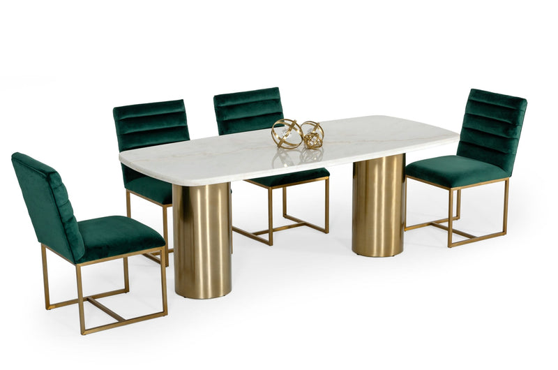 Rocky - Glam White Marble & Brush Gold Dining Table — view 4