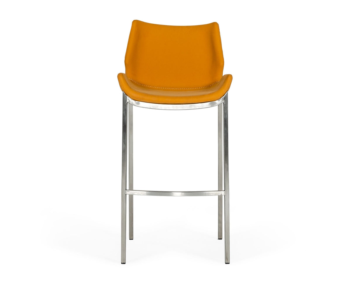 Dave - Modern Orange Leatherette Bar Stool (Set of 2) — view 2