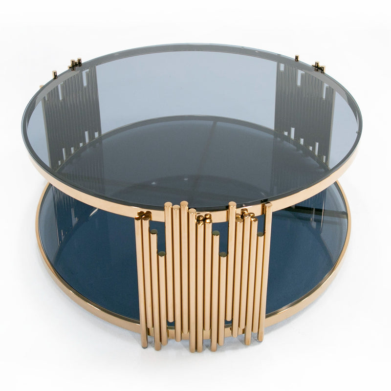 Bryce Modern Smoked Glass & Rosegold Round Coffee Table — view 2